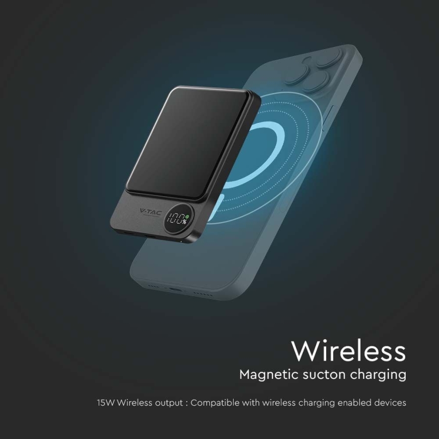 Power Bank s displejom a bezdrôtovým nabíjaním Power Delivery 5000mAh/20W/5V čierna
