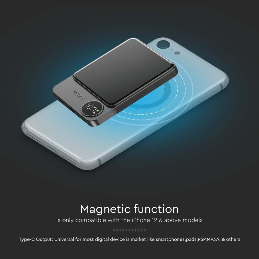 Power Bank s displejom a bezdrôtovým nabíjaním Power Delivery 5000mAh/20W/5V čierna