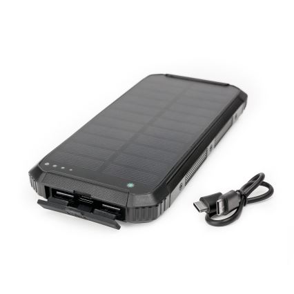 Power Banka s LED baterkou, bezdrôtovým nabíjaním a solárnym panelom Power Delivery 15W/10000 mAh čierna
