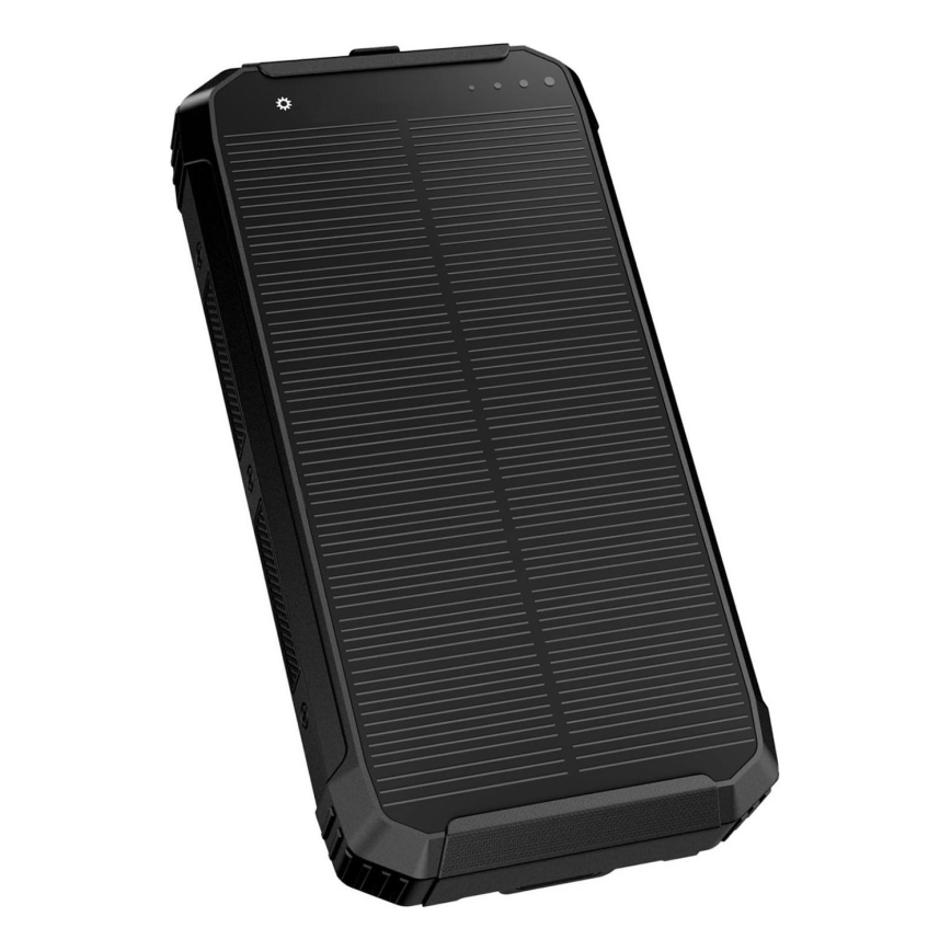 Power Banka s LED baterkou, bezdrôtovým nabíjaním a solárnym panelom Power Delivery 15W/10000 mAh čierna