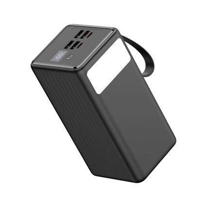 Powerbanka 60000 mAh 20W Power Delivery 4xUSB-A + 2xUSB-C s LED svietidlom a USB-C káblom 1m čierna