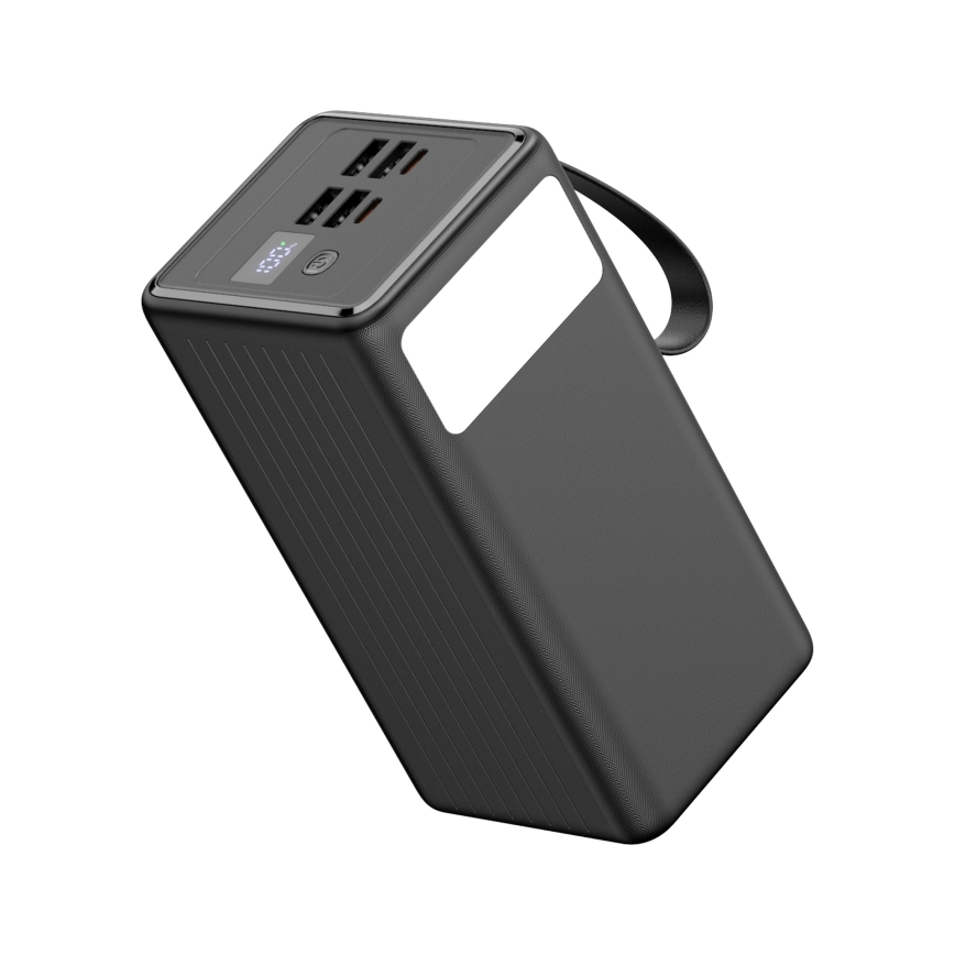 Powerbanka 60000 mAh 20W Power Delivery 4xUSB-A + 2xUSB-C s LED svietidlom a USB-C káblom 1m čierna