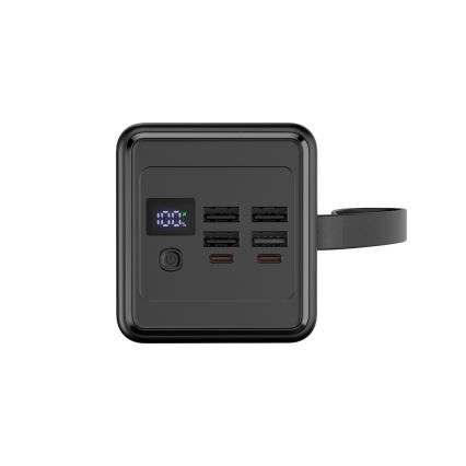 Powerbanka 60000 mAh 20W Power Delivery 4xUSB-A + 2xUSB-C s LED svietidlom a USB-C káblom 1m čierna