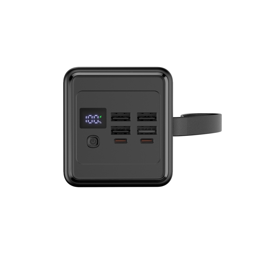Powerbanka 60000 mAh 20W Power Delivery 4xUSB-A + 2xUSB-C s LED svietidlom a USB-C káblom 1m čierna