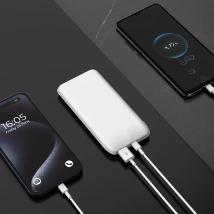 Powerbanka 10000 mAh 10W Power Delivery 2xUSB-C + 1xUSB-A biela