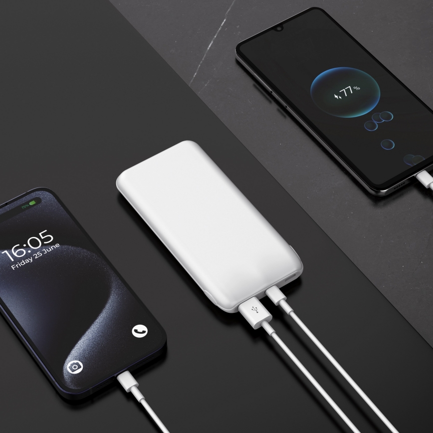 Powerbanka 10000 mAh 10W Power Delivery 2xUSB-C + 1xUSB-A biela