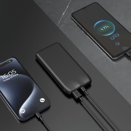 Powerbanka 10000 mAh 10W Power Delivery 2xUSB-C + 1xUSB-A čierna