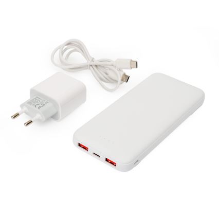Powerbanka 10000 mAh + adaptér 20W Power Delivery + USB-C/USB-C kábel 1m biela