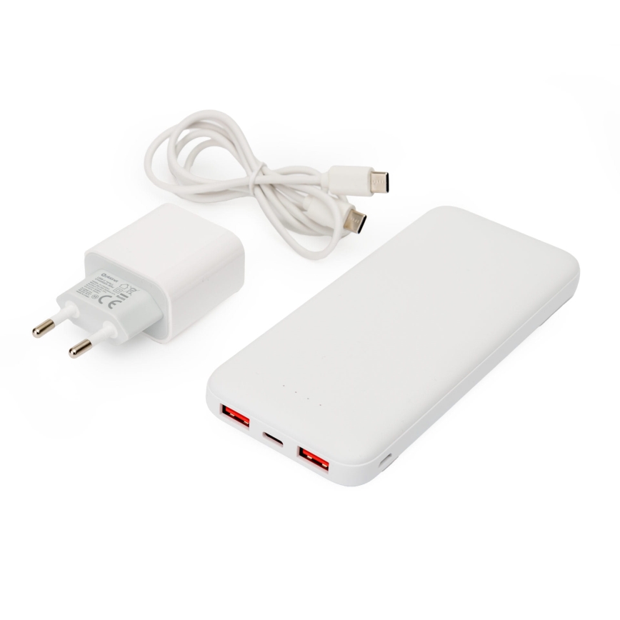 Powerbanka 10000 mAh + adaptér 20W Power Delivery + USB-C/USB-C kábel 1m biela