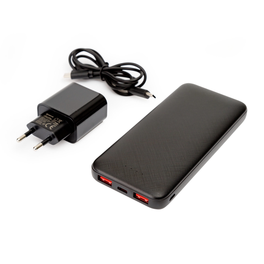 Powerbanka 10000 mAh + adaptér 20W Power Delivery + USB-C/USB-C kábel 1m čierna