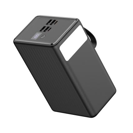 Powerbanka 8000 mAh s Power Delivery, 4× USB-A + 2× USB-C, LED svietidlom a 1 m USB-C káblom, čierna