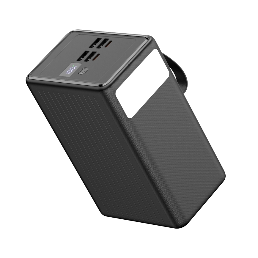 Powerbanka 8000 mAh s Power Delivery, 4× USB-A + 2× USB-C, LED svietidlom a 1 m USB-C káblom, čierna