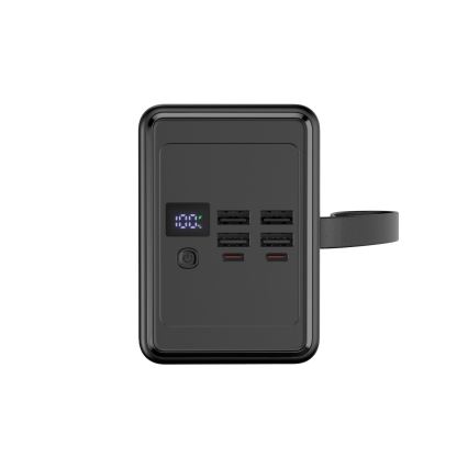 Powerbanka 8000 mAh s Power Delivery, 4× USB-A + 2× USB-C, LED svietidlom a 1 m USB-C káblom, čierna