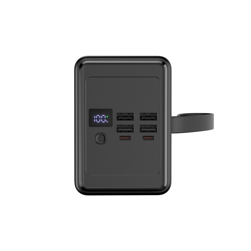 Powerbanka 80 000 mAh 20 W Power Delivery 4× USB-A + 2× USB-C s LED baterkou a USB‑C káblom 1 m čierna