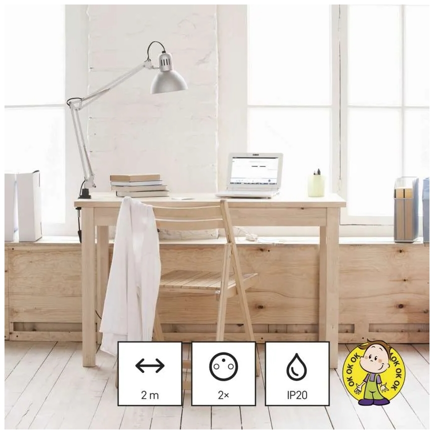 Predlžovací kábel 2 zásuvky + 2× USB-A + USB-C, dĺžka 1,4 m