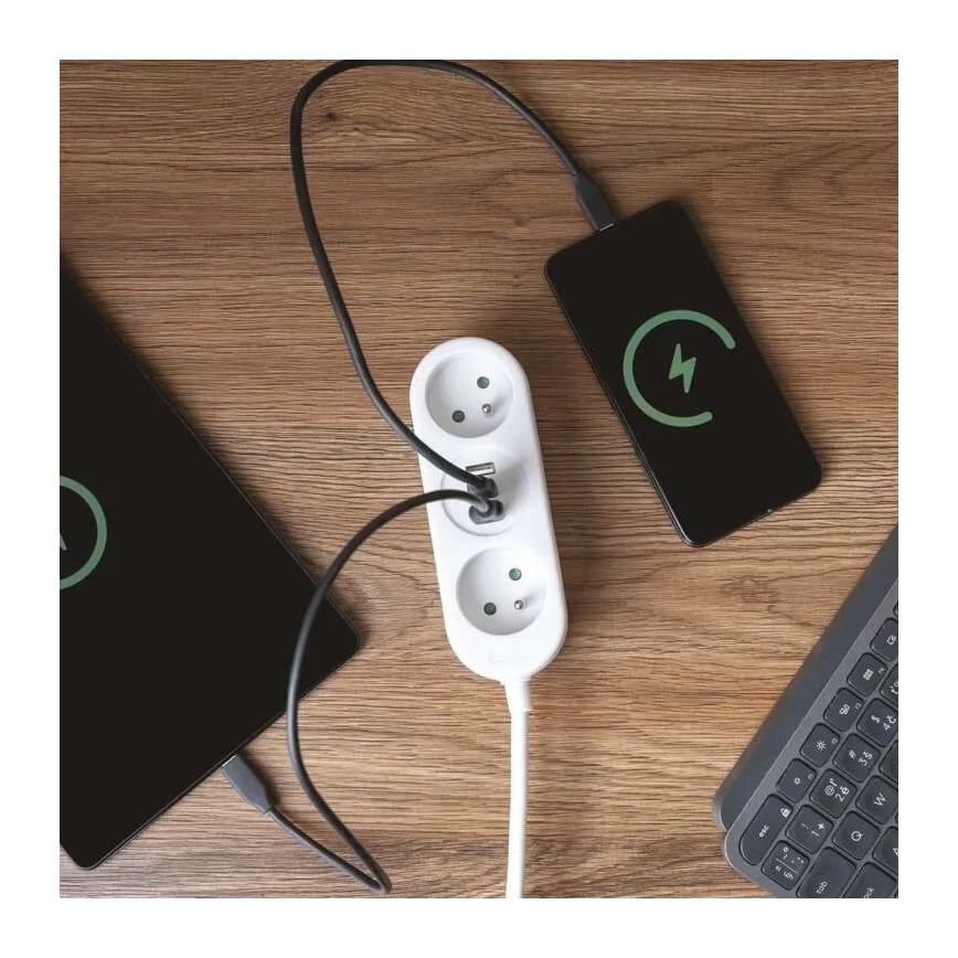 Predlžovací kábel 2Z + 2x USB-A + USB-C 1,4 m