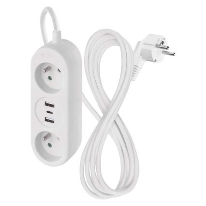 Predlžovací kábel 2Z + 2x USB-A + USB-C 1,4 m
