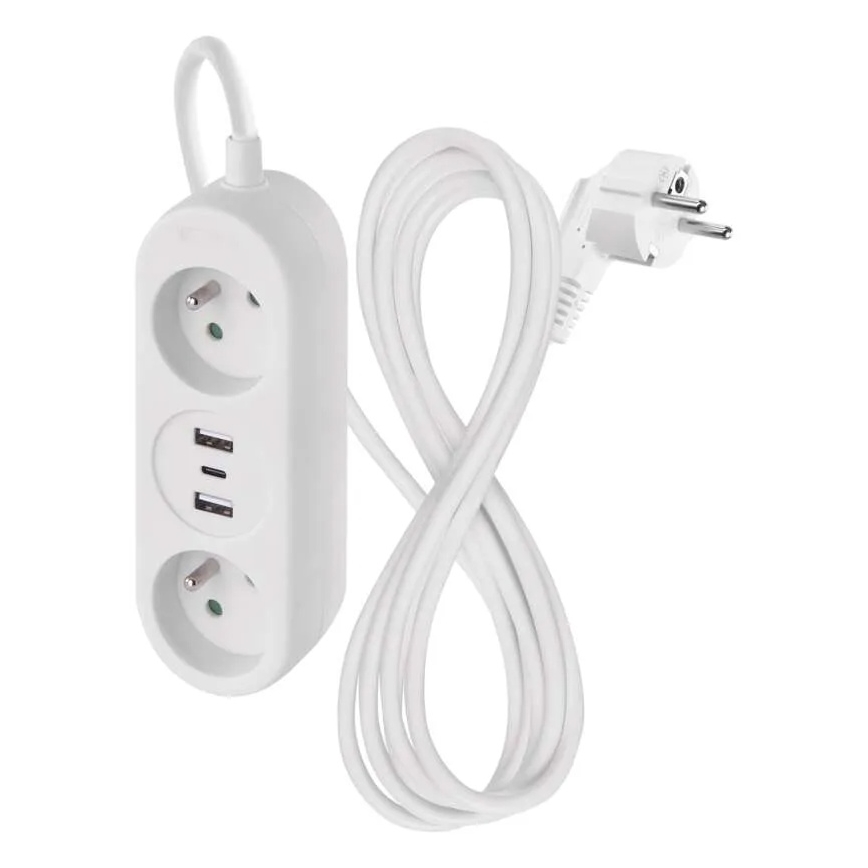 Predlžovací kábel 2Z + 2x USB-A + USB-C 1,4 m