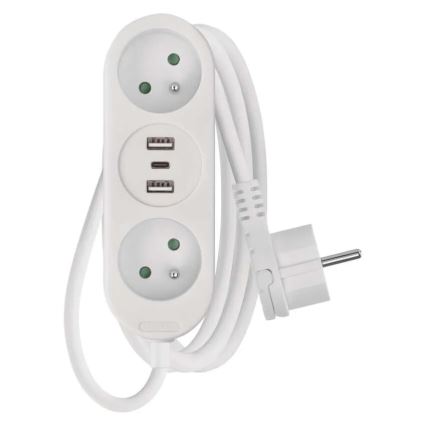 Predlžovací kábel 2Z + 2x USB-A + USB-C 1,4 m
