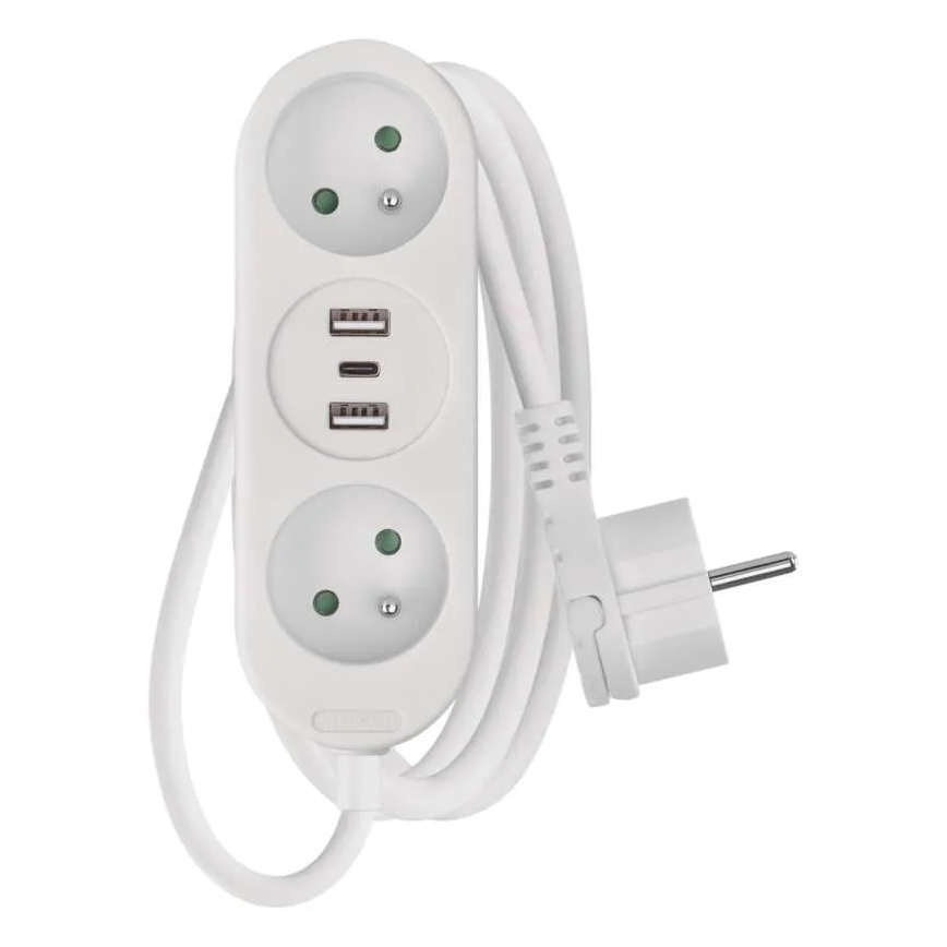 Predlžovací kábel 2Z + 2x USB-A + USB-C 1,4 m
