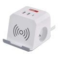Predlžovací kábel kocka s bezdrôtovým nabíjaním QI 2Z +2xUSB-A+1xUSB-C 2m biela