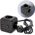 Predlžovací kábel kocka s vypínačom LINEA 3x230V + 4xUSB A/C čierna