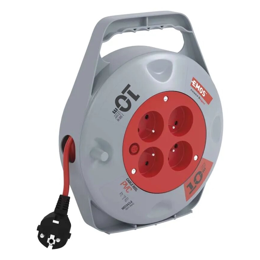 Predlžovací kábel na bubne so 4 zásuvkami 10 m sivá/červená