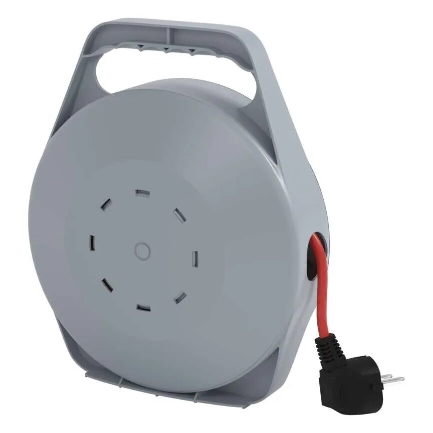 Predlžovací kábel na bubne so 4 zásuvkami 10 m sivá/červená