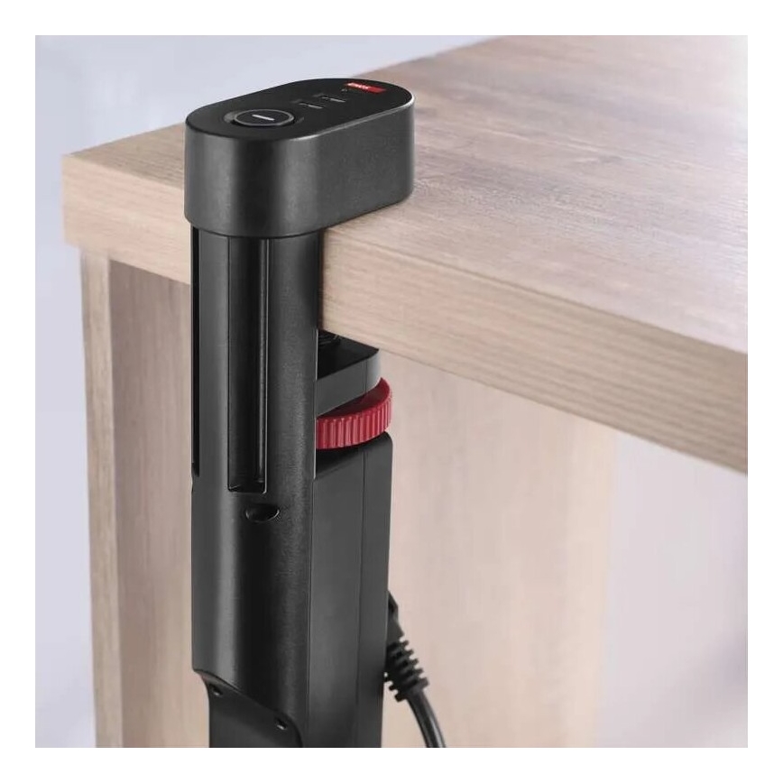 Predlžovací kábel s uchytením na stôl 3Z + 3xUSB 1,5m čierna