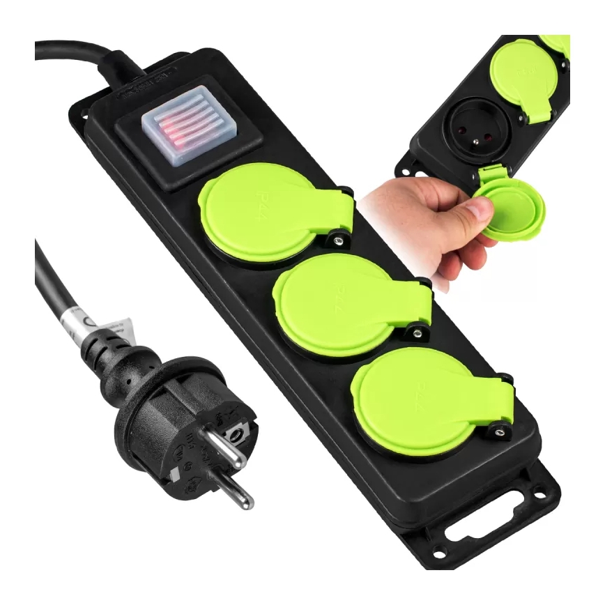 Predlžovací kábel s vypínačom, 3 zásuvky, 10 m, IP44