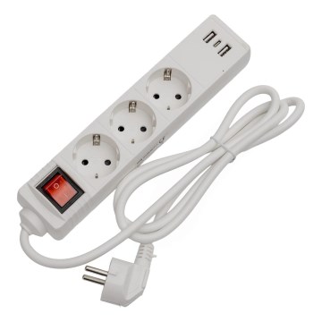 Predlžovací kábel s vypínačom 3Z+2xUSB-A+1xUSB-C 1,5m SCHUKO biela