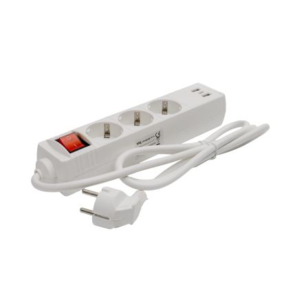 Predlžovací kábel s vypínačom 3Z+2xUSB-A+1xUSB-C 1,5m SCHUKO biela