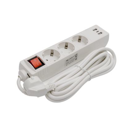 Predlžovací kábel s vypínačom 3Z+2xUSB-A+1xUSB-C 3m SCHUKO biela