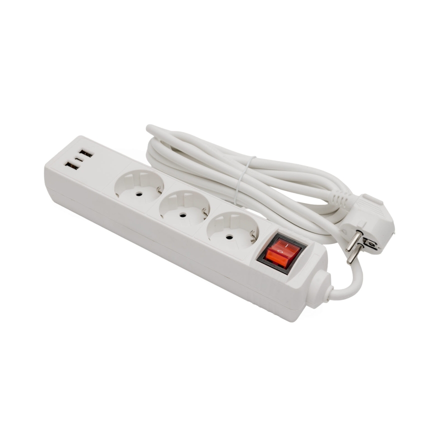 Predlžovací kábel s vypínačom 3Z+2xUSB-A+1xUSB-C 3m SCHUKO biela