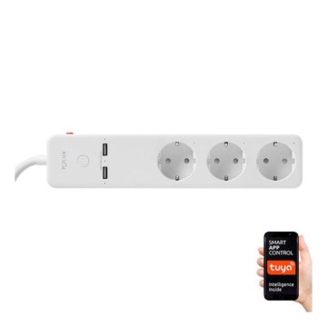 Predlžovací kábel SMART s vypínačom 1,5m + 2xUSB/Wi-Fi Tuya SCHUKO