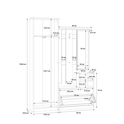 Predsieňová stena KAVI so zrkadlom, dub artisan