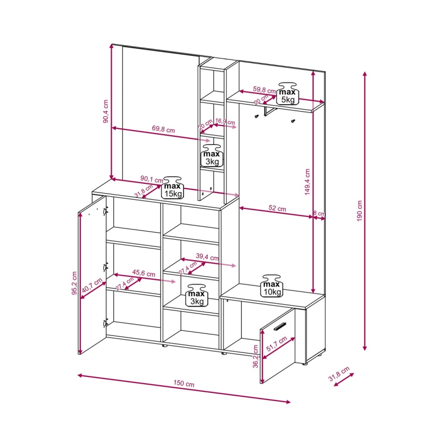 Predsieňová stena s zrkadlom KEVIN hnedá/biela