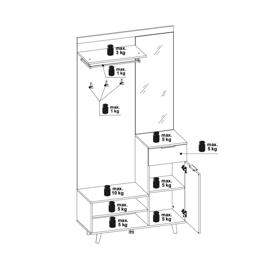Predsieňová stena SVEN so zrkadlom, hnedá/biela