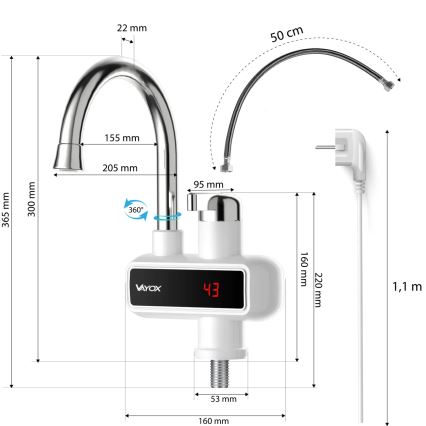Prietokový ohrievač vody s LED displejom 3000W/230V IPX4 biela