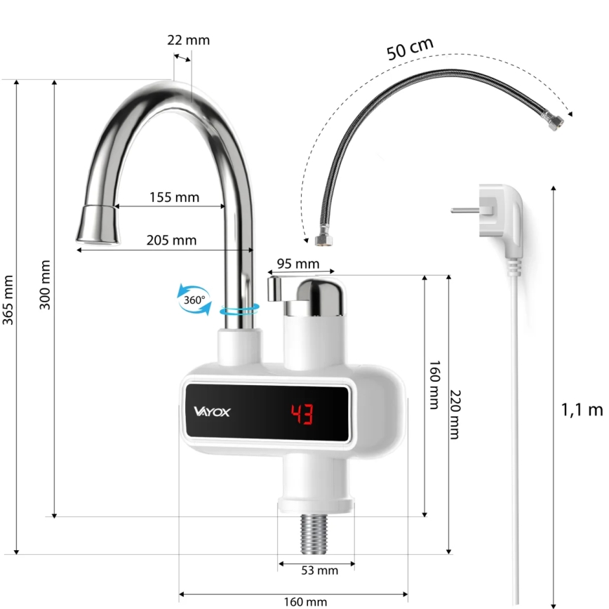 Prietokový ohrievač vody s LED displejom 3000W/230V IPX4 biela