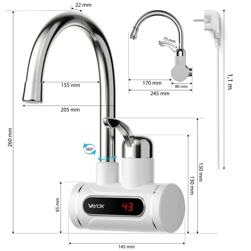 Prietokový ohrievač vody s LED displejom 3000W/230V IPX4 biela