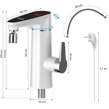 Prietokový ohrievač vody s LED displejom 3000W/230V IPX4 biela