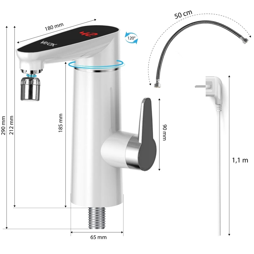 Prietokový ohrievač vody s LED displejom 3000W/230V IPX4 biela
