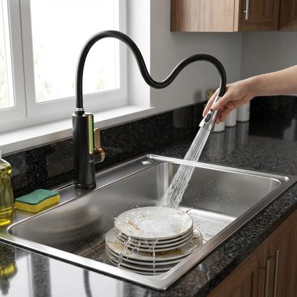 Prietokový ohrievač vody s LED displejom 3000W/230V IPX4 čierna/zlatá