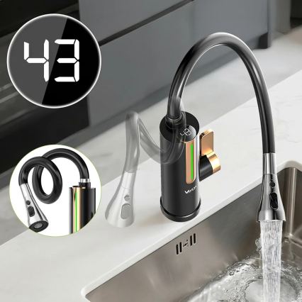 Prietokový ohrievač vody s LED displejom 3000W/230V IPX4 čierna/zlatá