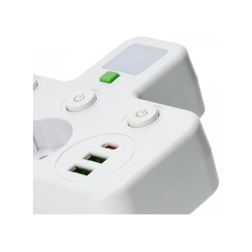 Rozbočovacia zásuvka s vypínačom a LED osvetlením LINEA PRO 2Z + 3xUSB A/C SCHUKO 4000K biela