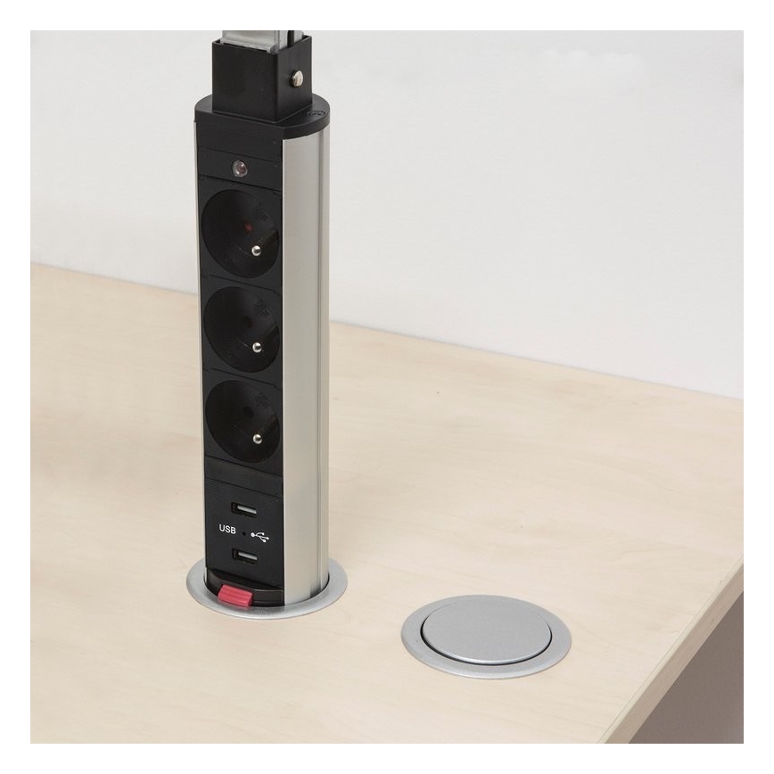Prípojný zásuvkový stĺpik na dosku stola 3x230V + 2xUSB
