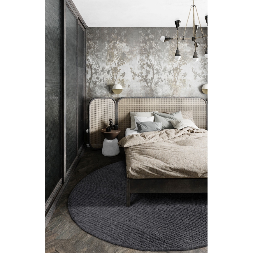 Prírodný okrúhly koberec FIR WOOL 160 cm 2600 g/m2 antracit