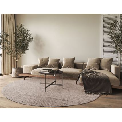 Prírodný okrúhly koberec FIR WOOL 160 cm 2600 g/m2 béžový
