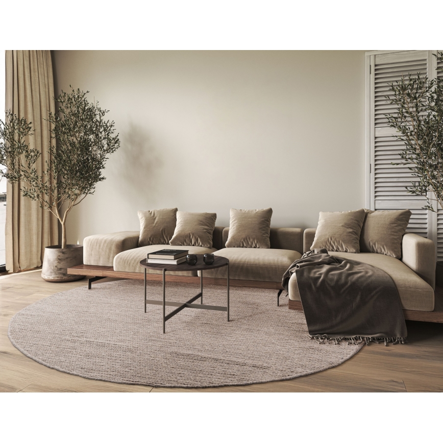 Prírodný okrúhly koberec FIR WOOL 160 cm 2600 g/m2 béžový